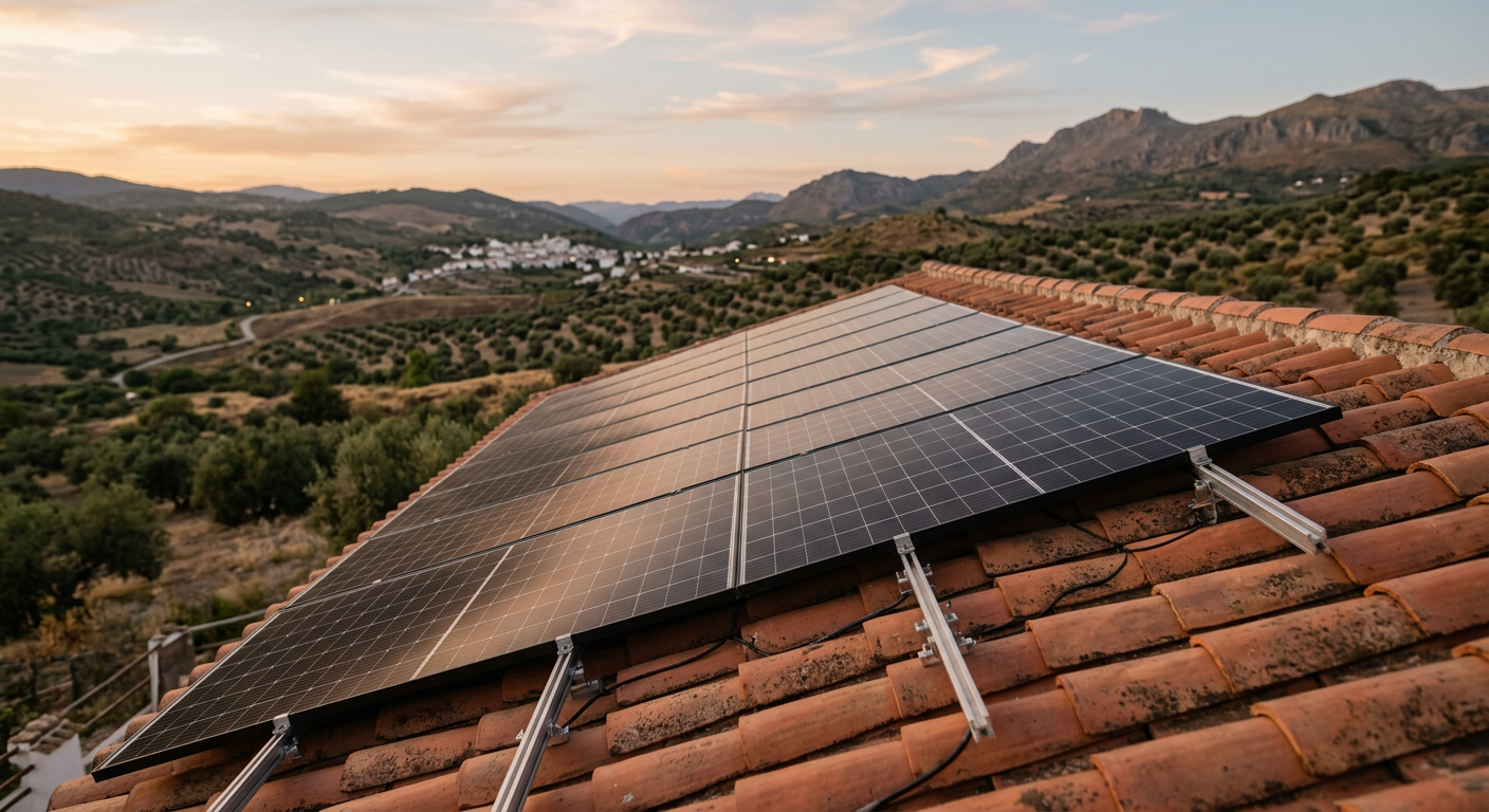Placas solares instaladas sobre un tejado de teja